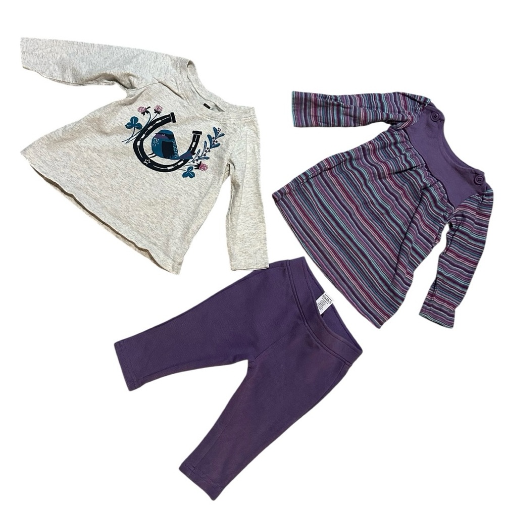 Tea Collection purple set. 3-6 months